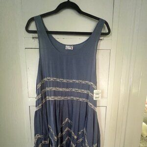 Free People dress, NWTs, Large, Blue/White Polka Dot w/Lace